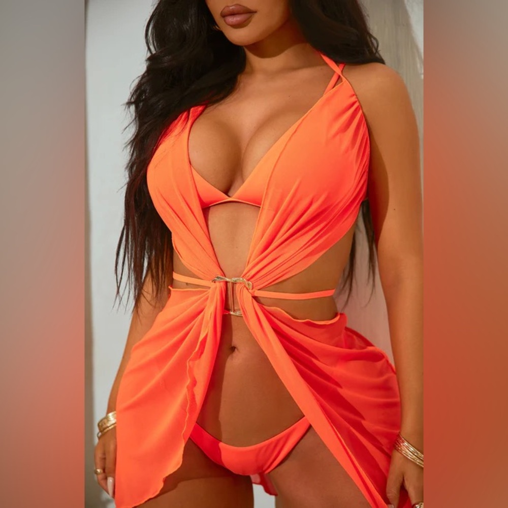 Orange 3 piece  Swim suit and cover up